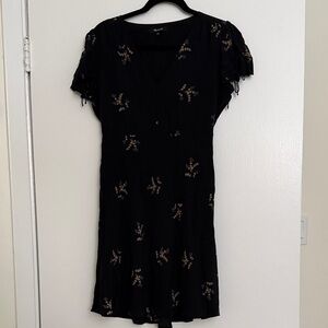Madewell Black Silk Dress with Floral Accents